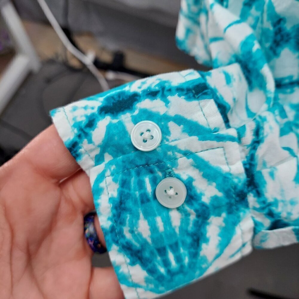 Jones New York Women's Sport 100% Linen Button Down Shirt tie-dye Design Size 1X - Picture 4 of 11